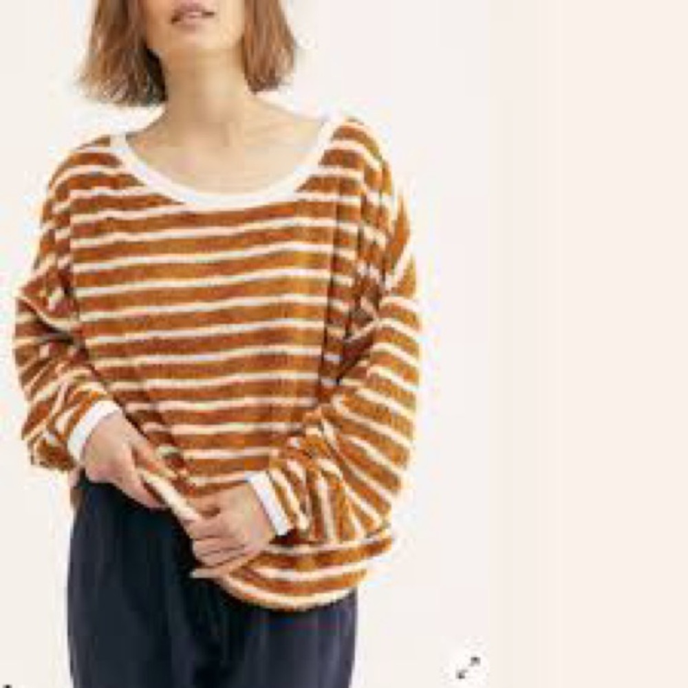 Free People size XS Cozy Striped Brown and White Sweater - Picture 4 of 7